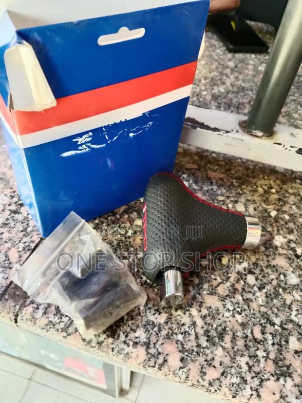 Black Stitched Pu Leather Automatic Gear Shift Knob With Button - thumbnail 2