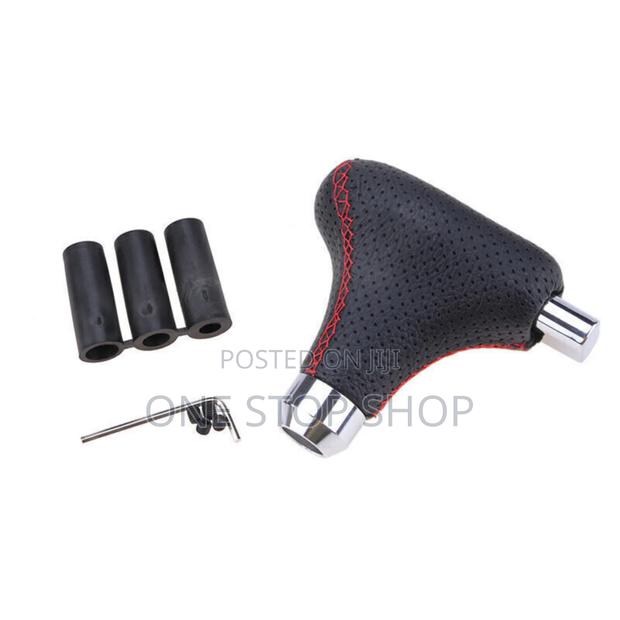 Black Stitched Pu Leather Automatic Gear Shift Knob With Button - main view