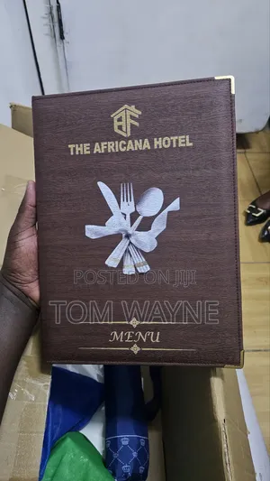 Brown Leather Menu Cover With A4 Size Clear Nylon Pouches
