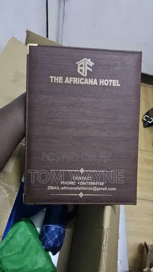 Brown Leather Menu Cover With A4 Size Clear Nylon Pouches