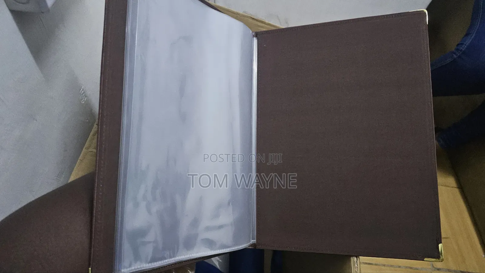 Brown Leather Menu Cover With A4 Size Clear Nylon Pouches