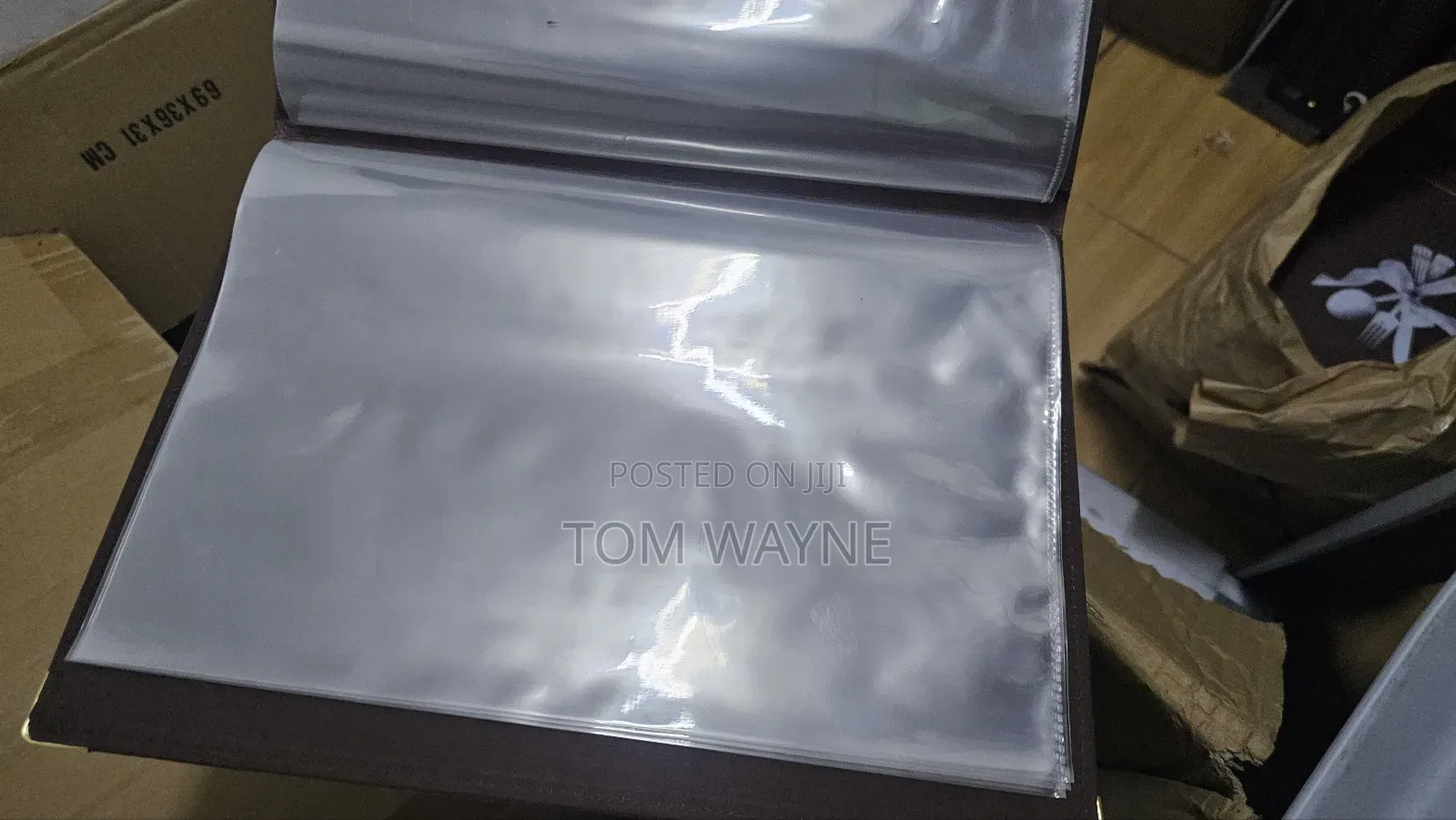 Brown Leather Menu Cover With A4 Size Clear Nylon Pouches