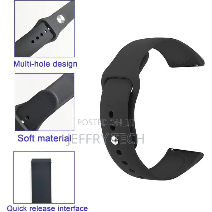 Replacement Silicone Band, 22mm, Black, for Huawei Watch Gt3 46mm, Gt