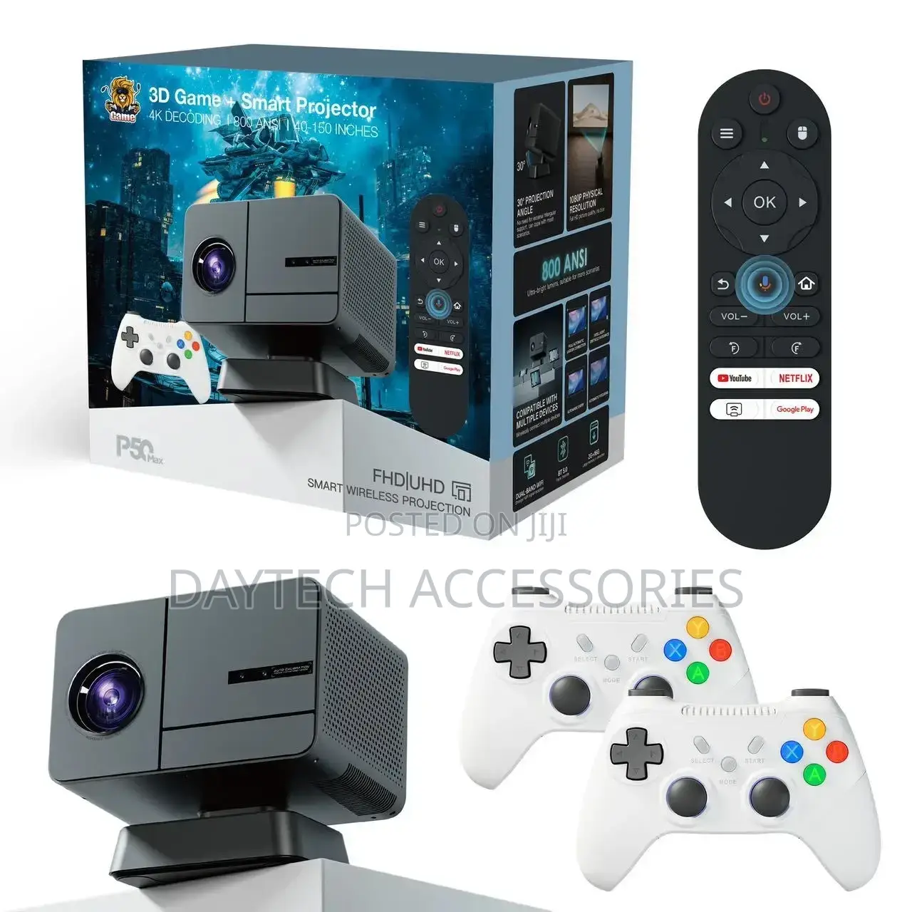 P50 Max Game Projector Full Auto Focus1080p Gaming Projector 2gb+16gb