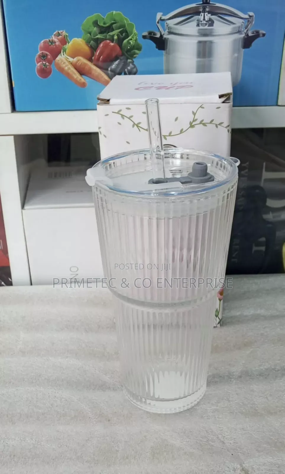 Glass Antispill Cup With a Glass Straw
