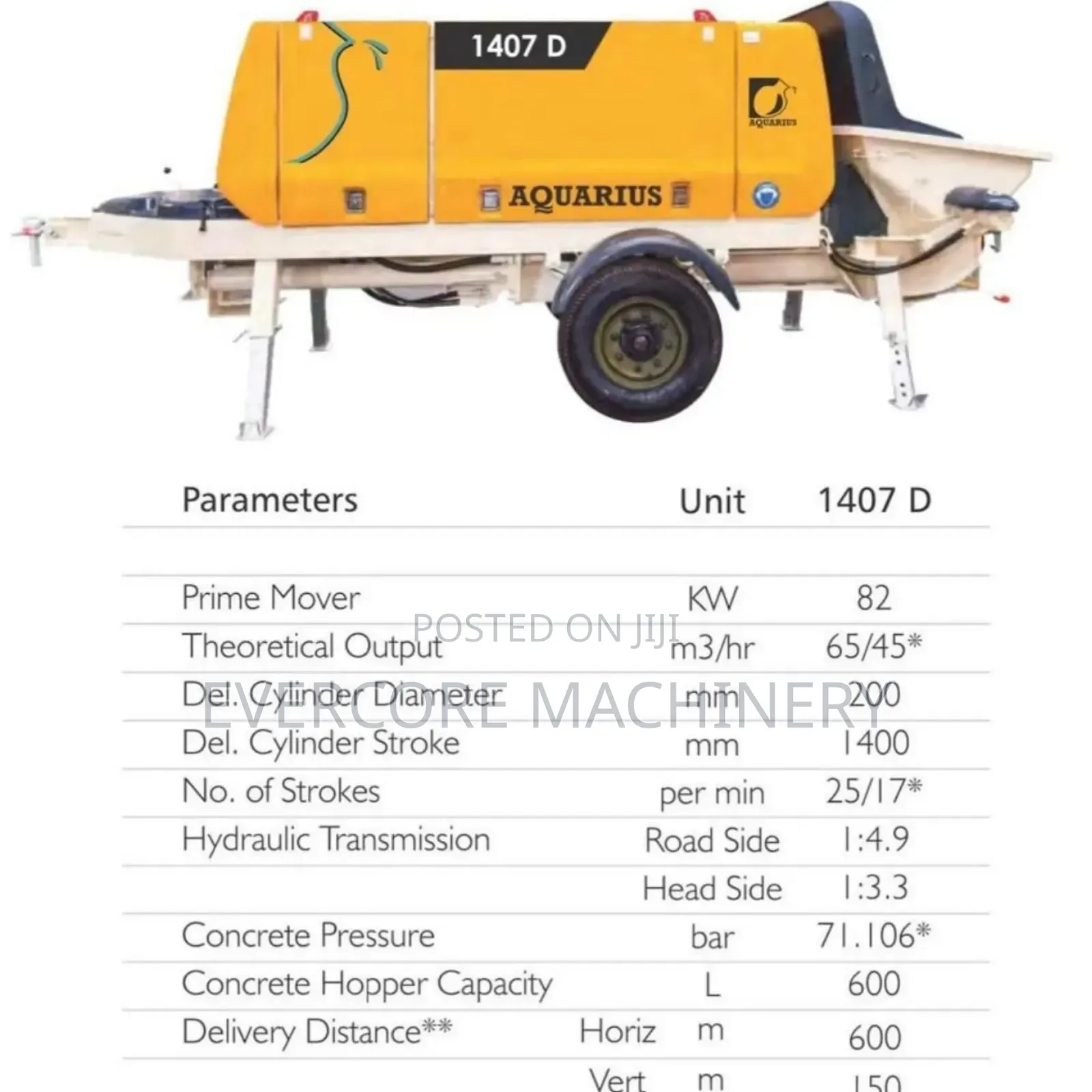 Aquarius 1407d Diesel Concrete Pump With 100metre Delivery Pipe.