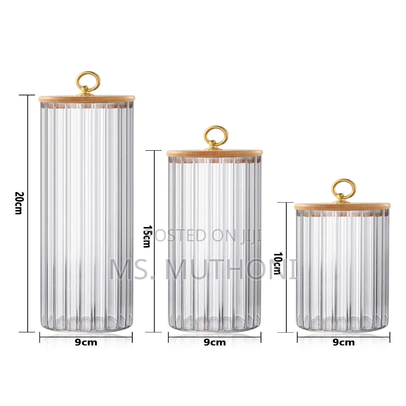 A Set of 3 Glass Food Store Jars With Bamboo Lids.