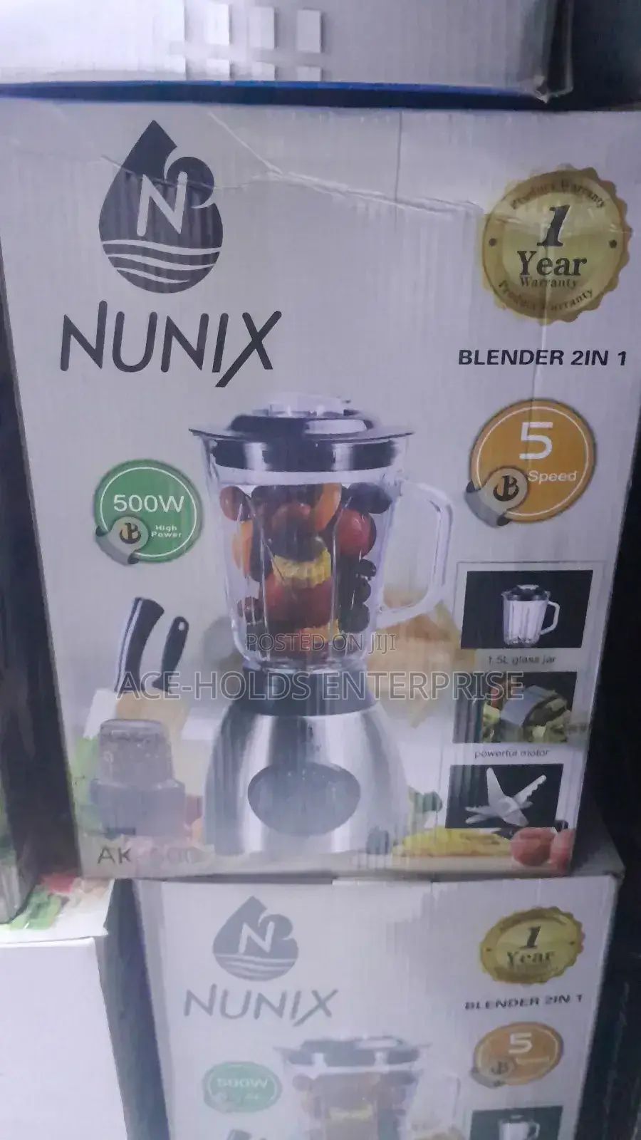 500w - Nunix Ak-500 Stainless, 2 In1 Electric Blender/ Grinder 1.