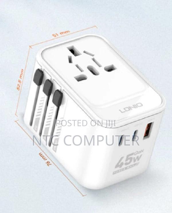 Ldnio Z8 45w Universal Gan Travel Adapter -3 Usb Ports(2 Usb C,1usb A)