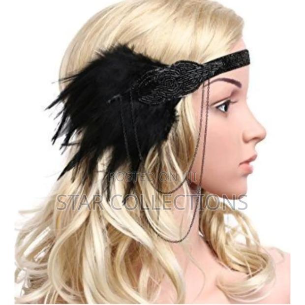Black Gatsby Feather 1920's Party Headband - thumbnail 2