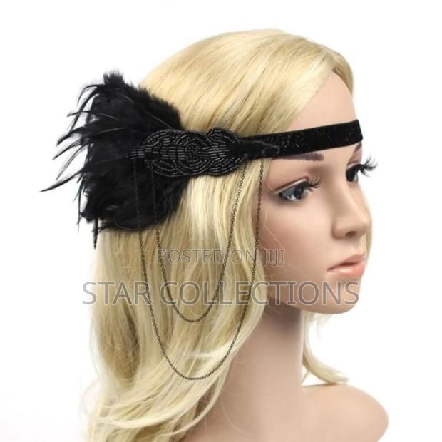 Black Gatsby Feather 1920's Party Headband - main view