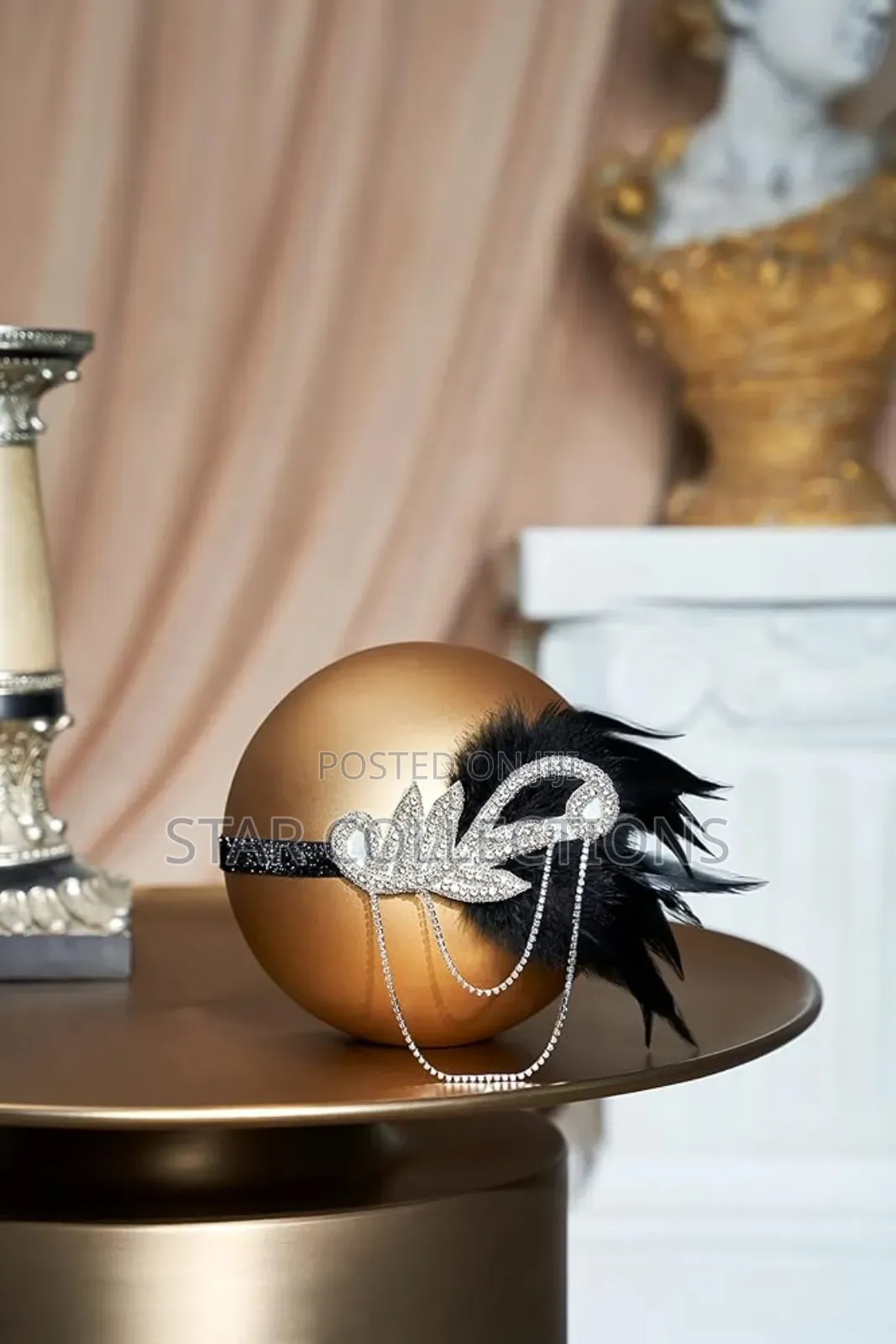 Feather Gatsby Headband With Silver Detailed Rhinestones