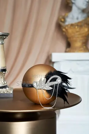 Feather Gatsby Headband With Silver Detailed Rhinestones