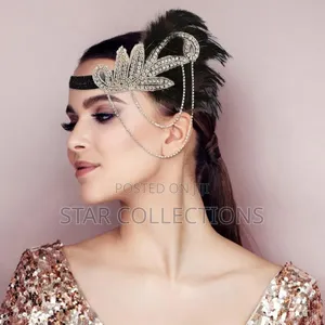 Feather Gatsby Headband With Silver Detailed Rhinestones