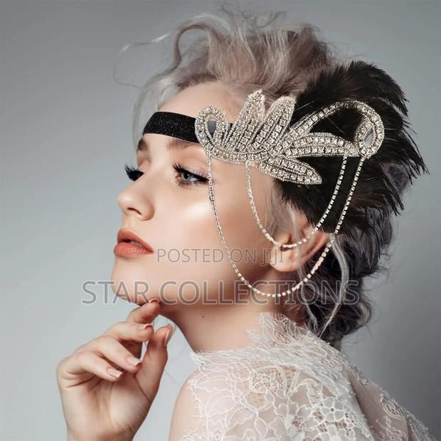 Feather Gatsby Headband With Silver Detailed Rhinestones - main view