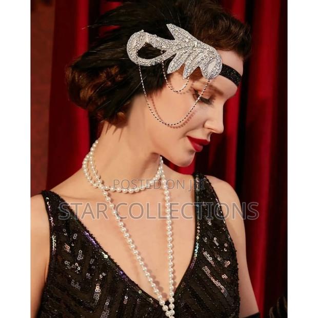 Feather Gatsby Headband With Silver Detailed Rhinestones - thumbnail 6