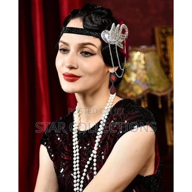 Feather Gatsby Headband With Silver Detailed Rhinestones - thumbnail 4