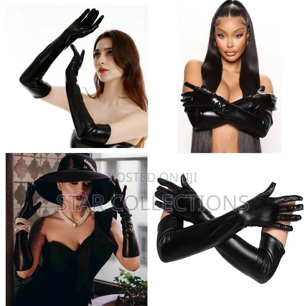 Long Metallic Shiny Leather Gloves - main view