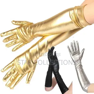 Long Metallic Shiny Leather Gloves