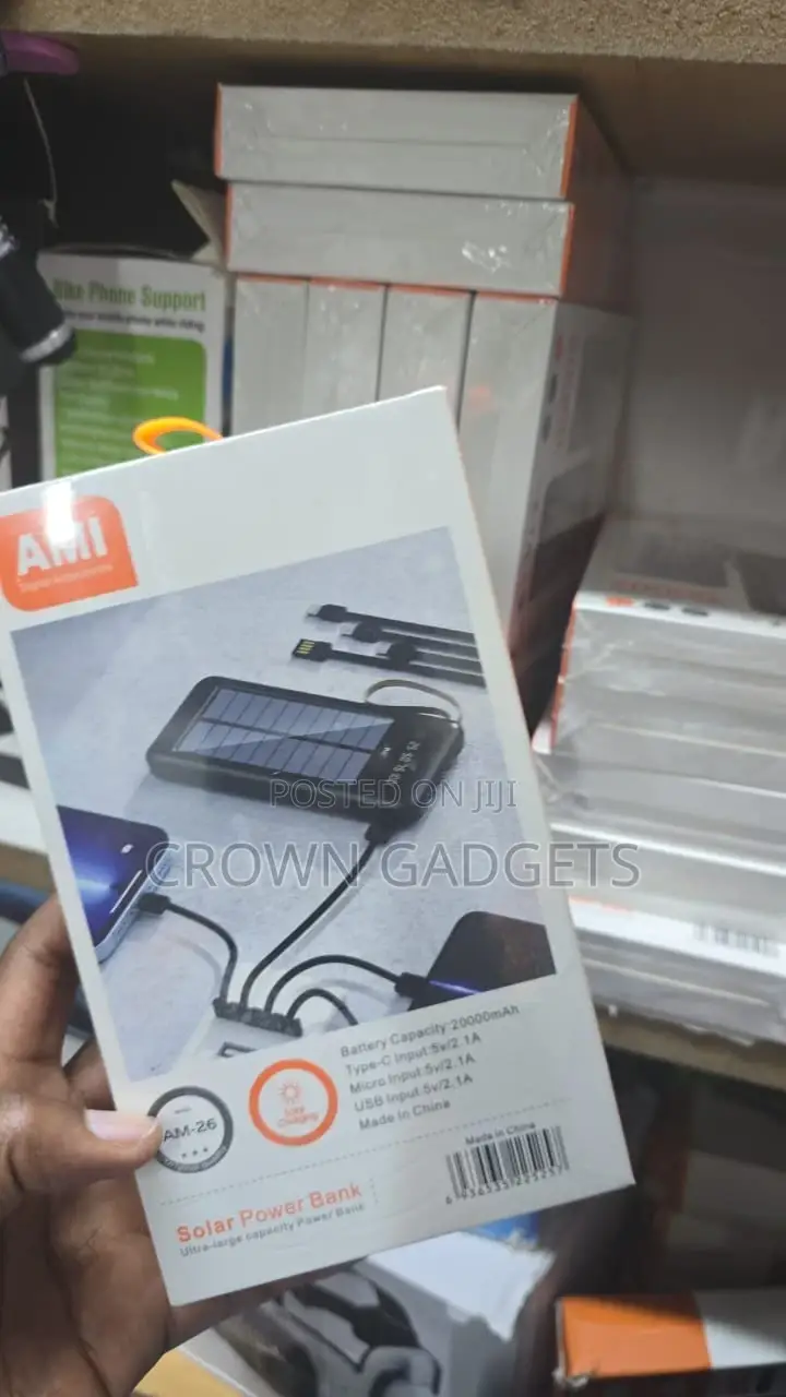 20000mah Ami Am-26 Solar Power Bank, Type-C/Micro/Lightning Inputs