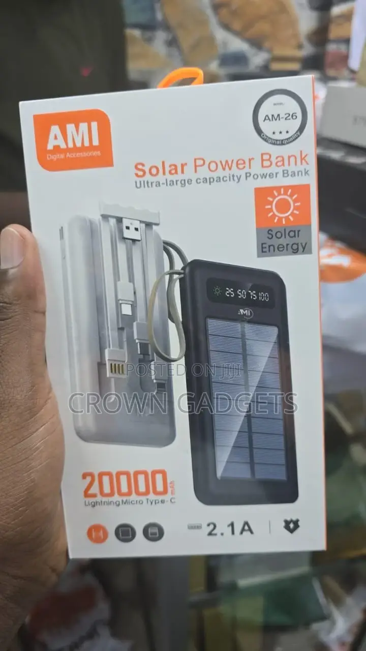 20000mah Ami Am-26 Solar Power Bank, Type-C/Micro/Lightning Inputs