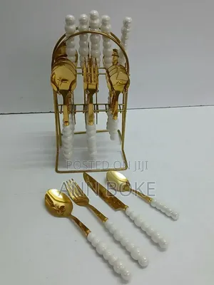 24 PCS Cutlery Set With Stand T Ceramic With Metallic Gold Stand
