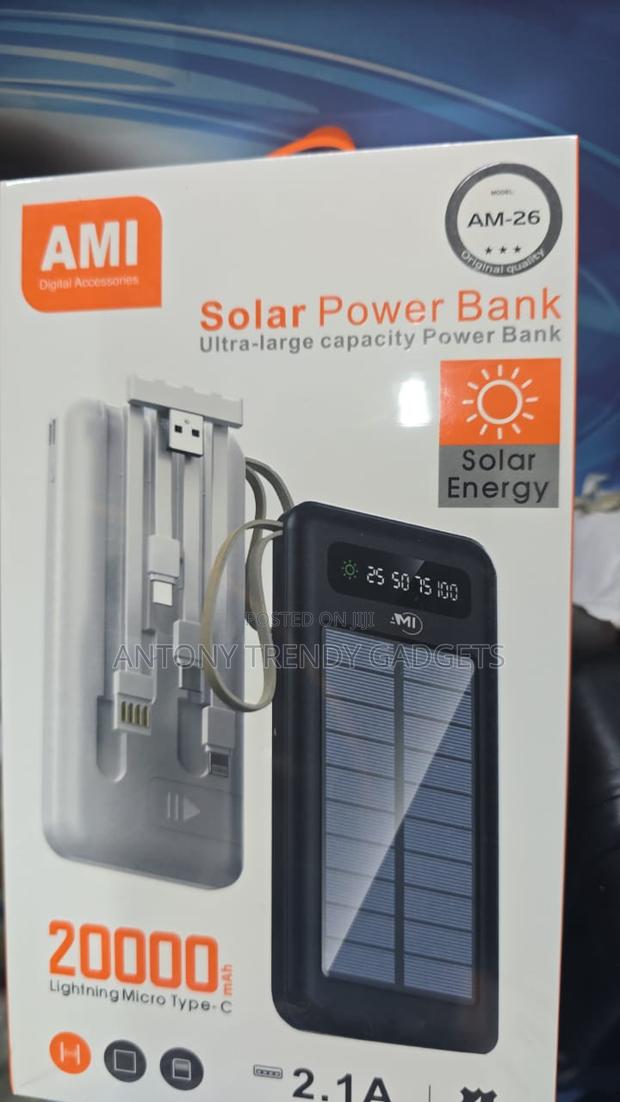 Ami Am-26 20000mah Solar Power Bank With Dual Usb Fast Charging