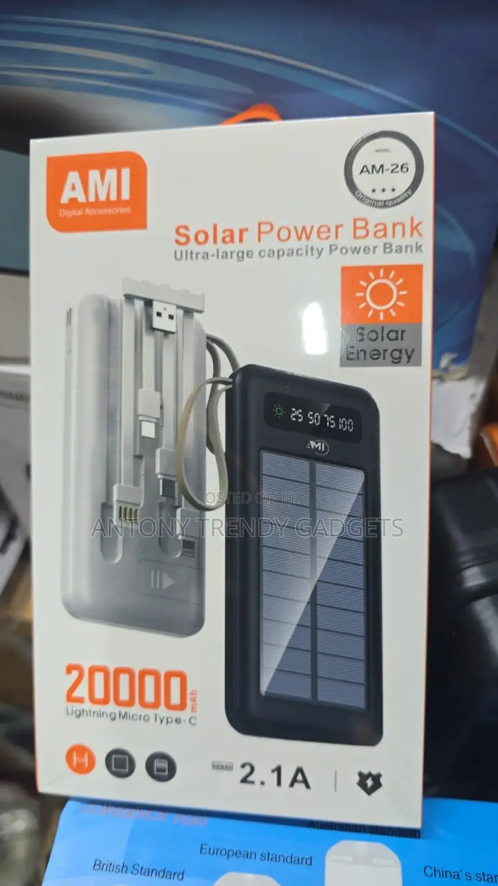 Ami Am-26 20000mah Solar Power Bank With Dual Usb Fast Charging