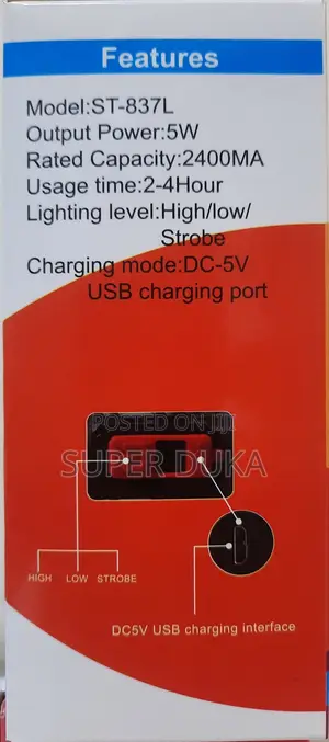 Caston St-837l High Brightness Usb Rechargeable Led Flashlight.Torch