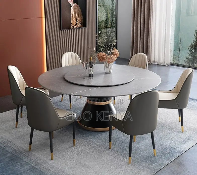 Home Dining Set; Modern Circular Dining Set With Rotating Lazy Table