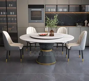 Home Dining Set; Modern Circular Dining Set With Rotating Lazy Table