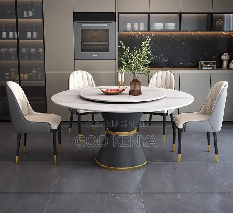 Home Dining Set; Modern Circular Dining Set With Rotating Lazy Table