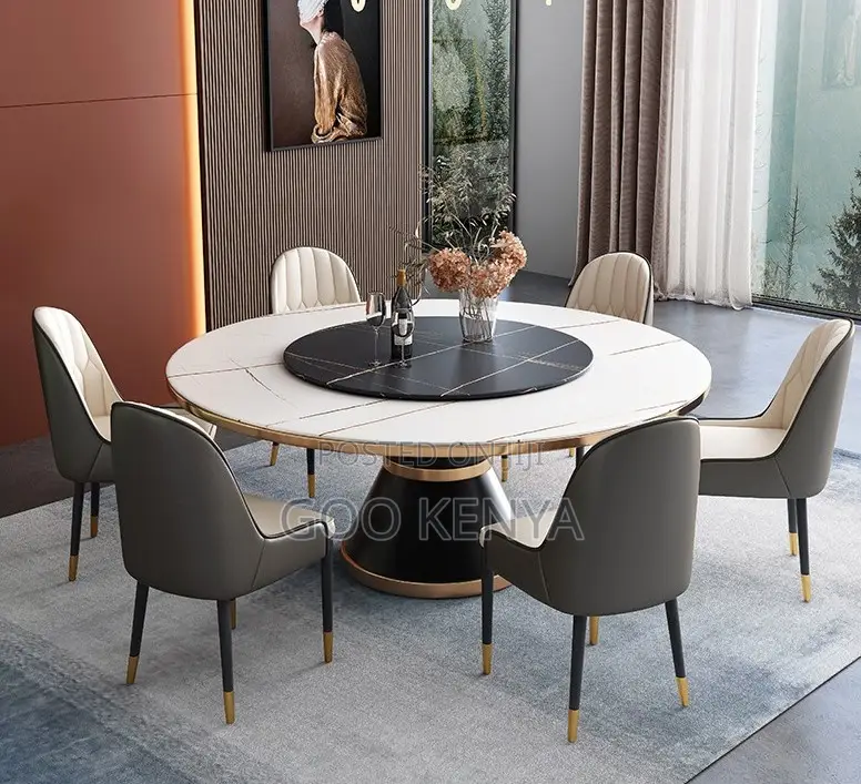 Home Dining Set; Modern Circular Dining Set With Rotating Lazy Table