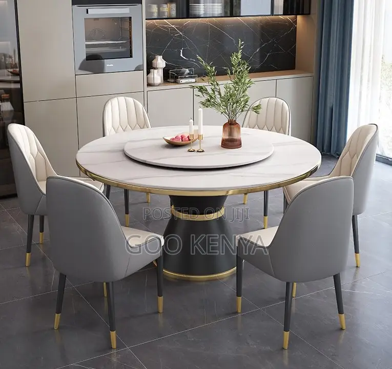 Home Dining Set; Modern Circular Dining Set With Rotating Lazy Table