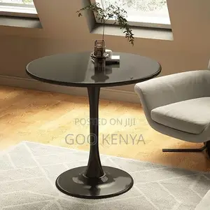 Home Table; 4-Seater Black Round Marble Dining Table With Strong Base