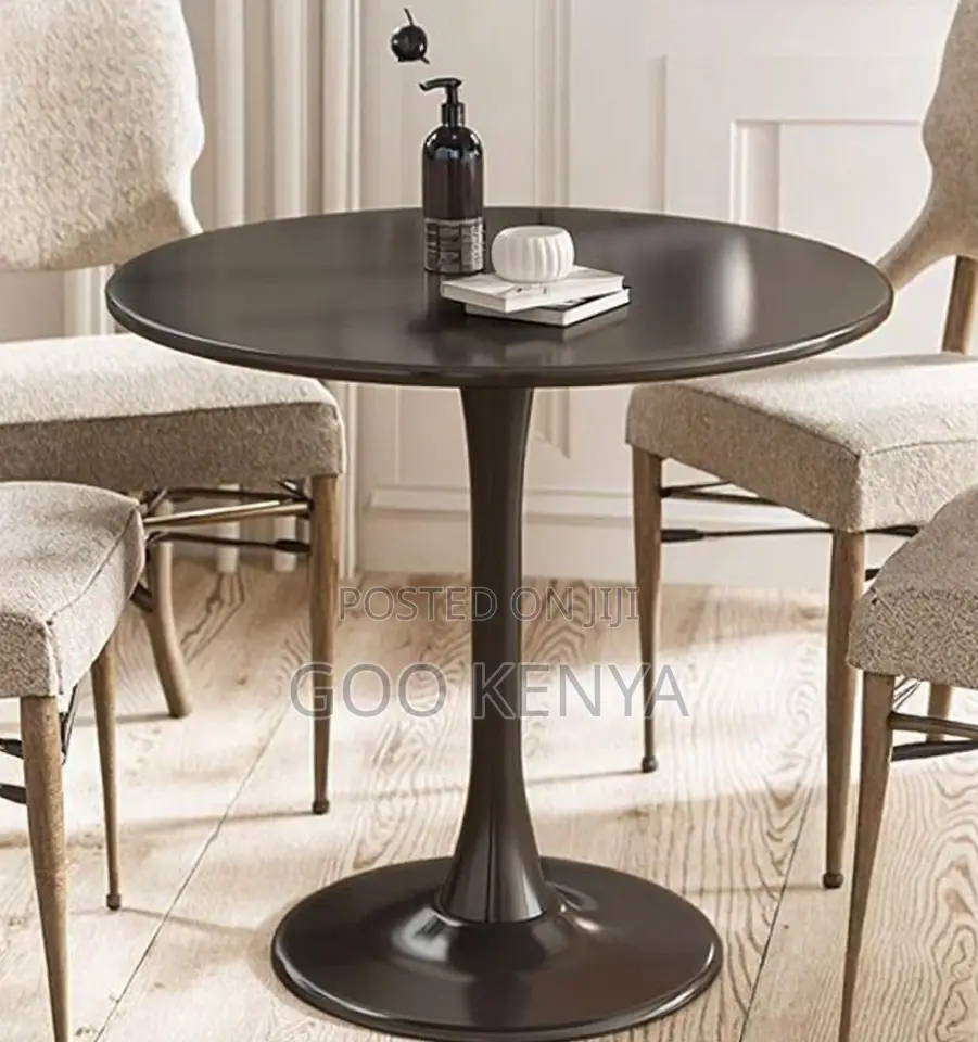 Home Table; 4-Seater Black Round Marble Dining Table With Strong Base
