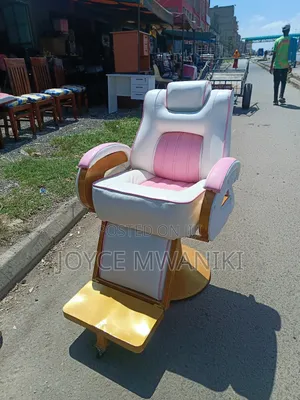Barber Chair, White and Baby Pink