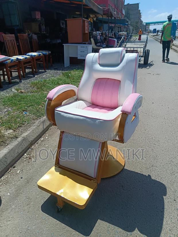 Barber Chair, White and Baby Pink