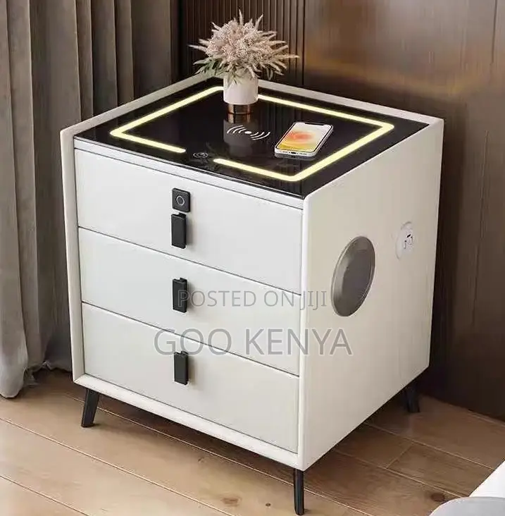 Home Nightstand Cabinet; Modern Solid Wood Smart Bedside With Drawer