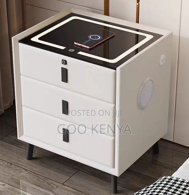 Home Nightstand Cabinet; Modern Solid Wood Smart Bedside With Drawer