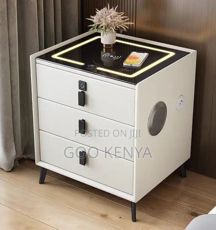 Home Nightstand Cabinet; Modern Solid Wood Smart Bedside With Drawer