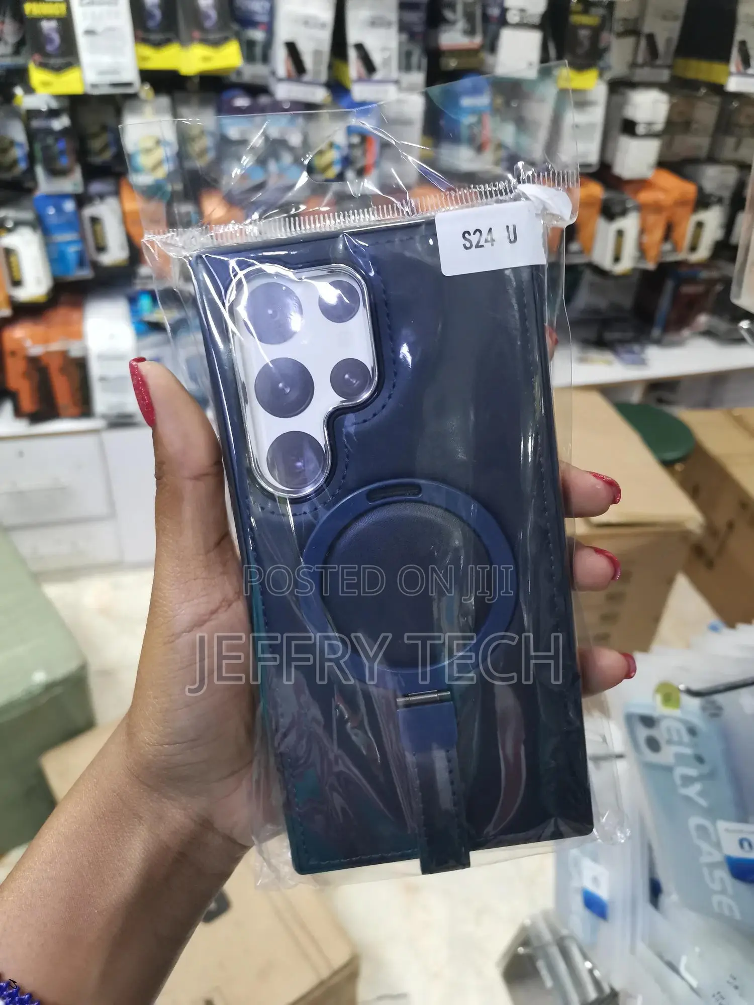 Minosa Samsung S24 Ultra Magnetic Leather Case Invisible Ring Stand
