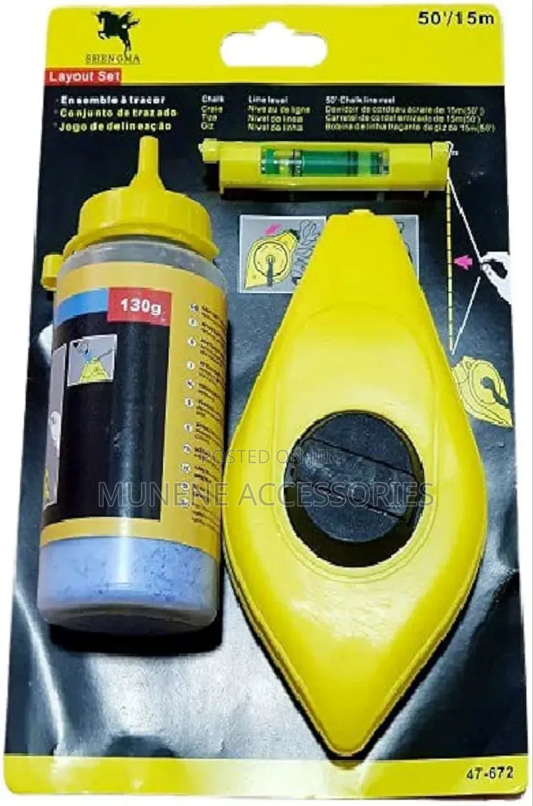 Chalk Line Reel Set 30metre 113g Bottle Chalk Plastic Spirit Bubble