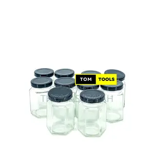 10pcs 100ml Hexagonal Glass Jars With Lids 54mm X 74mm