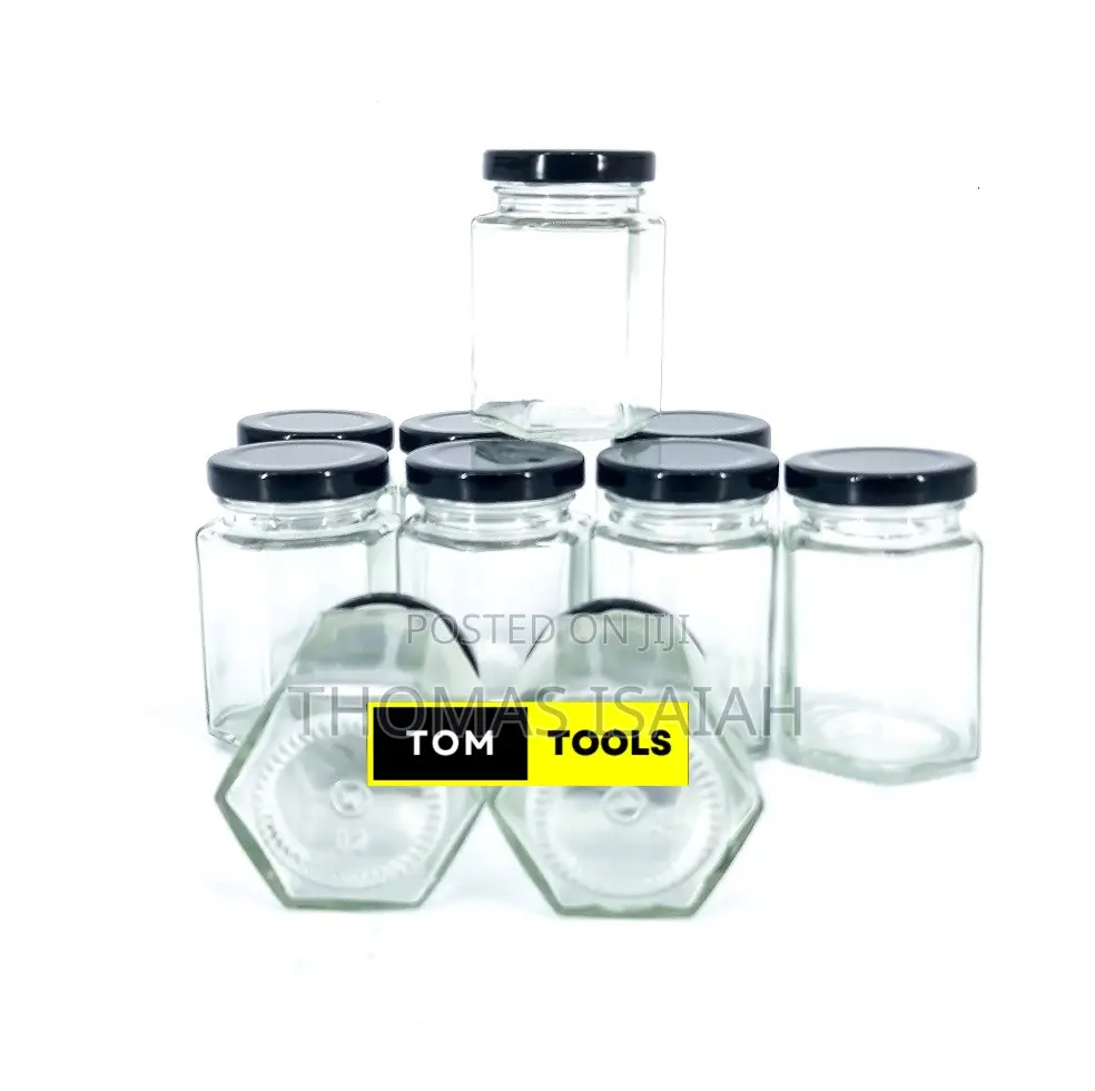10pcs 100ml Hexagonal Glass Jars With Lids 54mm X 74mm