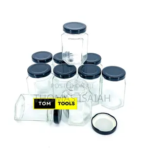 10pcs 100ml Hexagonal Glass Jars With Lids 54mm X 74mm