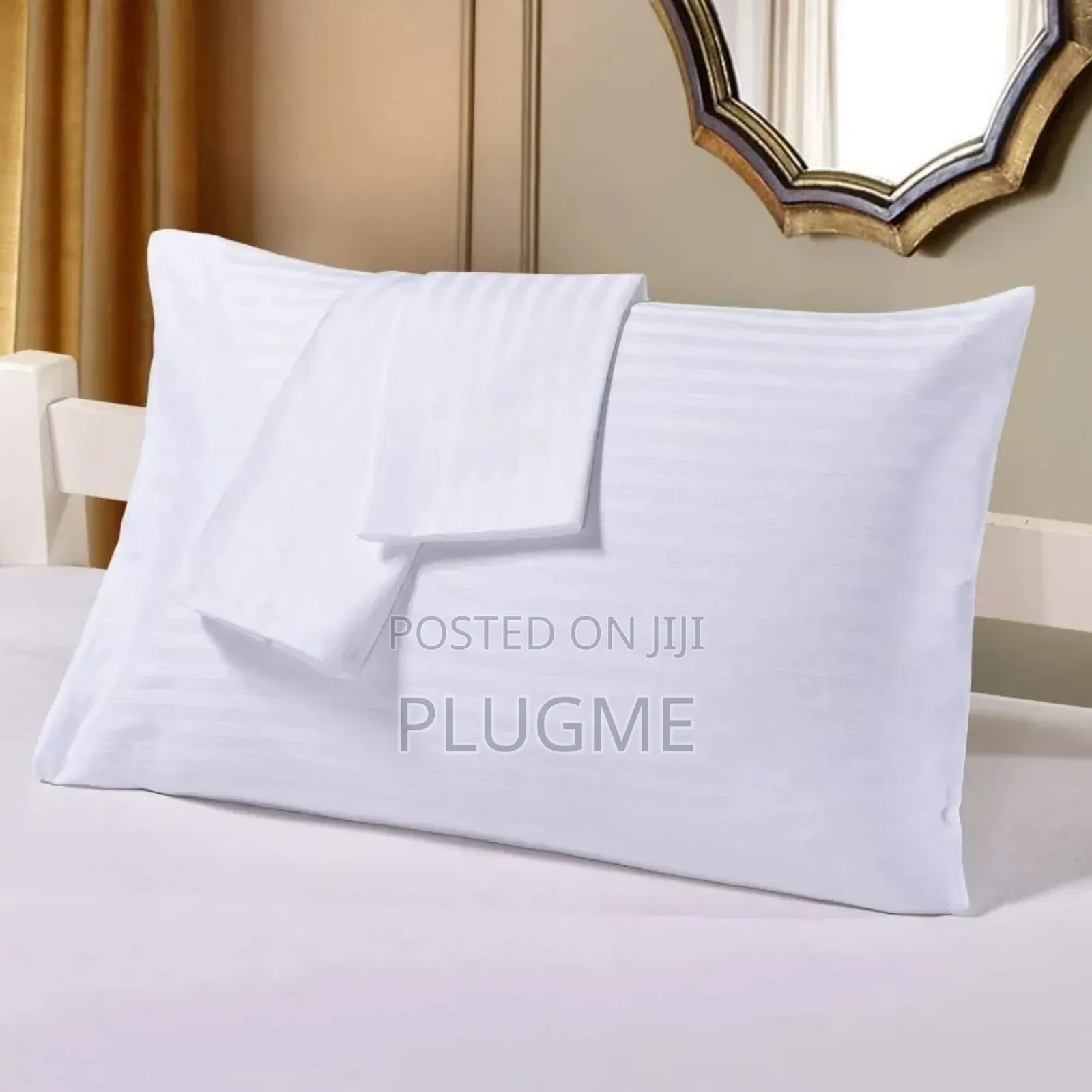 2pc Plain White Stripped Pillow Cases