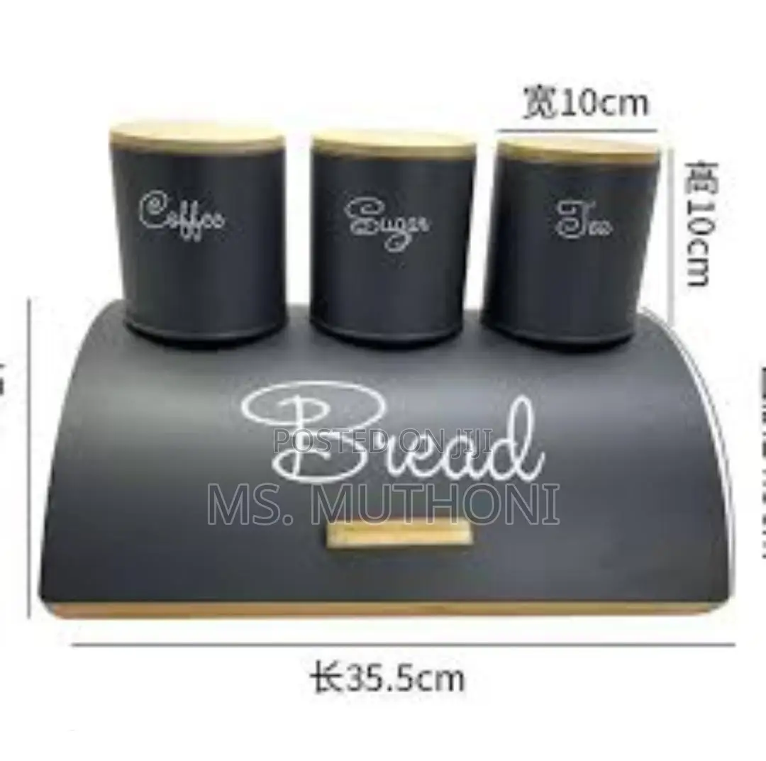 Metalic and Bamboo Bread Bin and Canister Set.