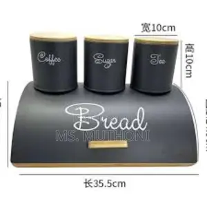 Metalic and Bamboo Bread Bin and Canister Set.