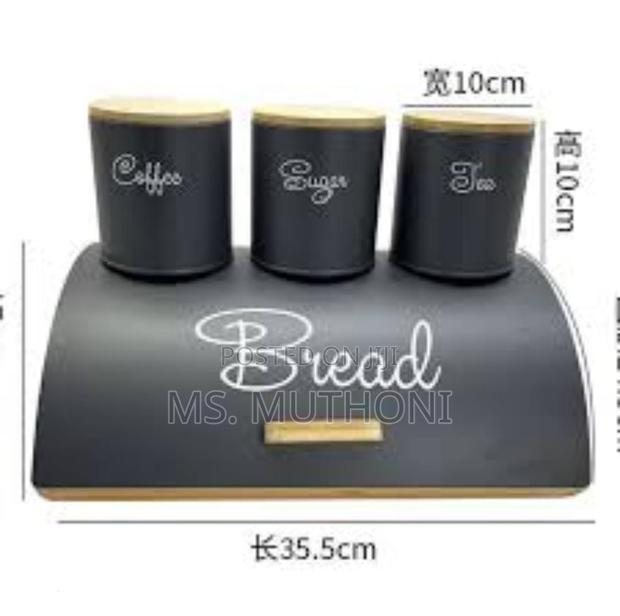 Metalic and Bamboo Bread Bin and Canister Set. - thumbnail 5